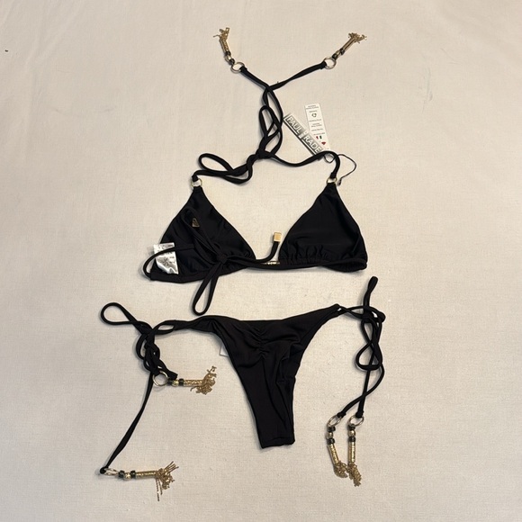 NWT Paul & Rade Black Bikini with Gold Tassels - Picture 5 of 6